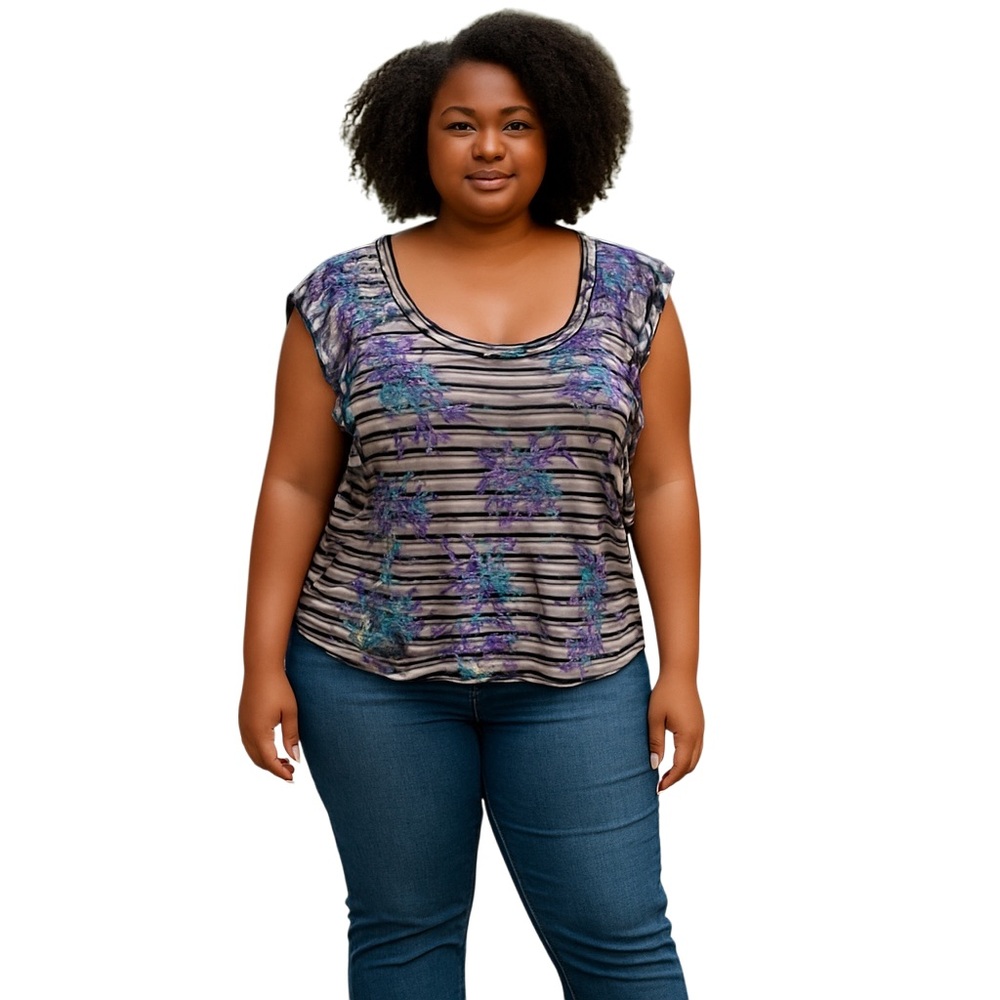 No Boundaries Blue Brown Fitted Ruffled Tank Top